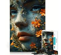 Femme aux Fleurs sur Le Visage Puzzle de 1000 pièces Entraînement cérébral ludique Pièces précises et sans Couture Passe-Temps Fascinant pour Les Moments de détente (38x26cm)