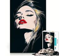 Femme aux lèvres Rouges Puzzle de 1000 pièces Jeu de réflexion Découpe de Haute précision Passe-Temps captivant pour Les Moments de détente (50x75cm)