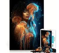 Femme aux méduses Art numérique Puzzle de 1000 pièces pour Adultes Exercice cérébral ludique Pièces Robustes et nettes Activité apaisante pour Une Pause mentale (50x75cm)