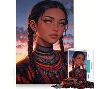 Femme aux Tresses et Bijoux Oracle du crépuscule Cramoisi Puzzle 1000 pièces Jeu de réflexion Découpe de Haute précision Passe-Temps Fascinant pour Les Moments de détente (38x52cm)