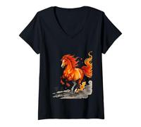 Femme Avancez avec la Puissance de dix Mille Chevaux au Galop T-Shirt avec Col en V
