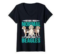 Femme Avant d'être Normale, J'Ai Maintenant Un propriétaire de Chiot Beagles, Amoureux des Chiens T-Shirt avec Col en V