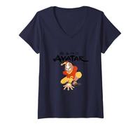Femme Avatar Aang Flèche Lumineuse Fighting Pose Titre Texte Logo T-Shirt avec Col en V