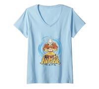 Femme Avatar Aang Glowing Fighting Pose Aérographe Style Grafitti T-Shirt avec Col en V