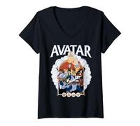 Femme Avatar Aang: The Last Airbender Avatar Team Elemental Heroes T-Shirt avec Col en V