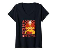 Femme Avatar: The Last Airbender Aang Red Checkerboard T-Shirt avec Col en V