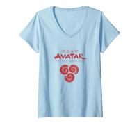 Femme Avatar: The Last Airbender Symbols and Logo in Red T-Shirt avec Col en V