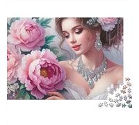 Femme avec des pivoines Puzzle 1000 Pièces - Challenge Zen, Carte Géographique À Assembler, Poster Inclus, Cadeau Éducatif, 70x50cm/1000pcs