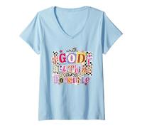 Femme avec Dieu, Tout est Possible. Foi chrétienne T-Shirt avec Col en V