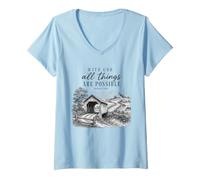 Femme avec Dieu, Tout est Possible, Verset de la Bible, Foi chrétienne T-Shirt avec Col en V