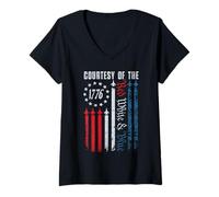 Femme Avec l'aimable autorisation du drapeau américain vintage rouge, blanc et bleu T-Shirt avec Col en V