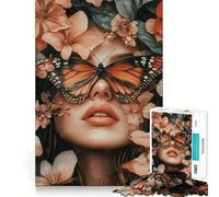 Femme avec Masque de Papillon et Fleurs,Puzzle de 1000 pièces pour Adolescents,Stimulation Cognitive,Assemblage Solide,Aucune pièce détachée,Passe-Temps captivant (38x26cm)