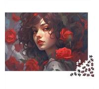 Femme avec Roses 1000 Pièces Carton Recyclé Style Art numérique Puzzle, 12+, Entraînement Cerveau, Cadeau Personnalisé & Décor Mural 38x26cm/1000pcs