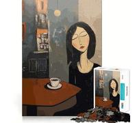 Femme avec Un café dans Un café,Style Amedeo Modigliani Puzzle de 1000 pièces pour Adolescents,Jeu de réflexion Amusant et sans accroc,pour Passer Un agréable Moment de détente (38x52cm)