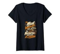 Femme Aventure à Quatre Roues dans la Boue T-Shirt avec Col en V
