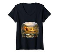 Femme Aventure au Camp Mountain Wilderness T-Shirt avec Col en V
