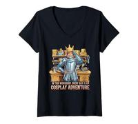 Femme Aventure Cosplay Atelier Armure Chevalier Couronne Citation T-Shirt avec Col en V
