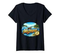 Femme Aventure côtière dans Les Grands Lacs du Michigan T-Shirt avec Col en V