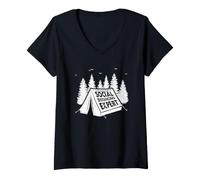 Femme Aventure de Camping Expert en distanciation Sociale T-Shirt avec Col en V