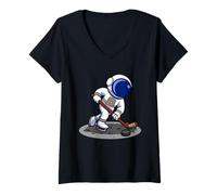 Femme Aventure de Hockey sur Glace Astronaute T-Shirt avec Col en V