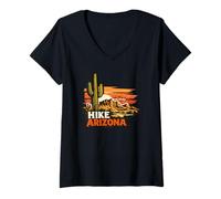 Femme Aventure de randonnée en Arizona | Cactus Saguaro du désert de Sonora T-Shirt avec Col en V