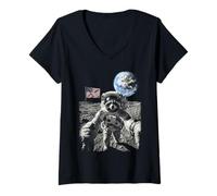 Femme Aventure d'un Raton Laveur Astronaute Patriote T-Shirt avec Col en V
