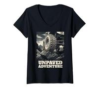 Femme Aventure Non pavée, Hors Route, Voyage, Camping, T-Shirt avec Col en V