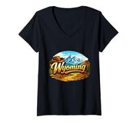 Femme Aventure paysagère à la frontière des Montagnes du Wyoming T-Shirt avec Col en V