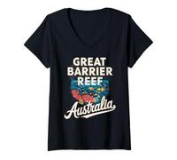 Femme Aventure sous-Marine en Australie sur la Grande Barrière de Corail T-Shirt avec Col en V