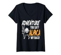 Femme Aventure Tu Dis? Alpaga Mes Valises Blague de Voyage T-Shirt avec Col en V