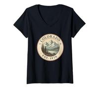 Femme Aventure Vintage dans Les Montagnes du Colorado T-Shirt avec Col en V