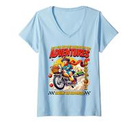 Femme Aventures d'une Fille Qui Aime Voyager avec des Chats T-Shirt avec Col en V