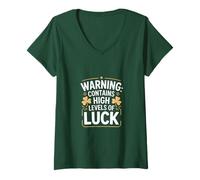 Femme Avertissement : Contient des Niveaux élevés de Chance avec trèfle Irlandais T-Shirt avec Col en V