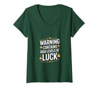 Femme Avertissement : Contient des Niveaux élevés de Chance avec trèfle Irlandais T-Shirt avec Col en V