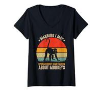 Femme Avertissement d'amant de Singe I May Spontaneously Talk About Monkeys T-Shirt avec Col en V