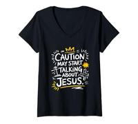 Femme Avertissement : Je parle souvent de Jésus T-Shirt avec Col en V