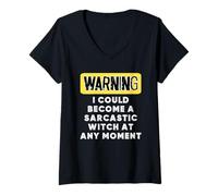 Femme Avertissement : Je pourrais Devenir Une sorcière Sarcastique à Tout Moment T-Shirt avec Col en V