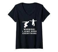 Femme Avertissement : « Je saute par-dessus tout » Funny Parkour T-Shirt avec Col en V