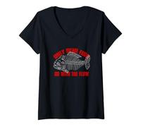 Femme Avertissement motivant « Only Dead Fish Go The Flow » T-Shirt avec Col en V