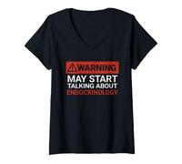 Femme Avertissement Peut Commencer à Parler d'endocrinologie | T-Shirt avec Col en V