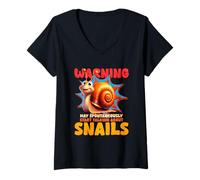 Femme Avertissement Peut spontanément Commencer à Parler d'escargots T-Shirt avec Col en V