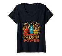 Femme Avertissements De La Sorcière Les Potions Ont du Pouvoir T-Shirt avec Col en V