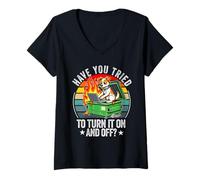 Femme Avez-Vous essayé de l'activer et de l'éteindre Funny Work IT Dog Office T-Shirt avec Col en V