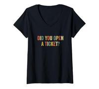Femme Avez-Vous Ouvert Un Ticket ? Funny System Administrator Help Desk T-Shirt avec Col en V