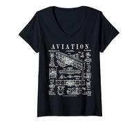 Femme Aviation Pilot Airplane Wright Brothers Aircraft Brevet T-Shirt avec Col en V