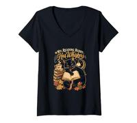 Femme Avid Bookworm Mon Copain de Lecture a des Moustaches, Chat Noir T-Shirt avec Col en V