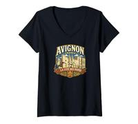 Femme Avignon France Cité des Papes T-Shirt avec Col en V