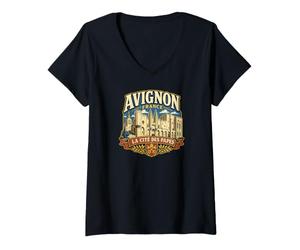 Femme Avignon France Cité des Papes T-Shirt avec Col en V