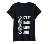 Femme Avion Aviation C'est dans Mon adn Voler Pilote Humour T-Shirt avec Col en V