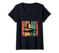 Femme Avion biplan vintage pilote d'aviation rétro volant T-Shirt avec Col en V